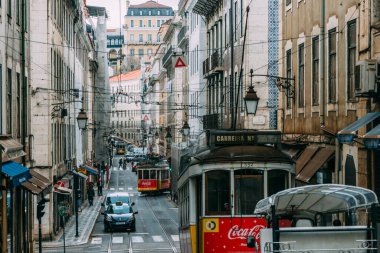 Lisbon, Portugal - January 5, 2022: Rua da Conceicao in the Baixa neighbourhood ,famous avenue on the route of Tram No.28