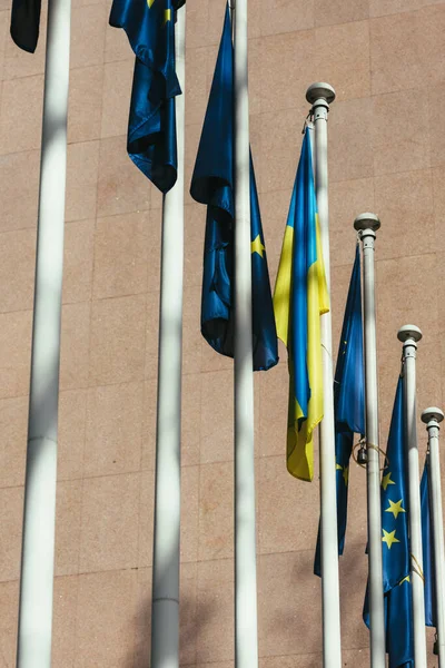 Flag European Union Ukraine Flutter Wind European Union Solidarity Concept — Stock Photo, Image