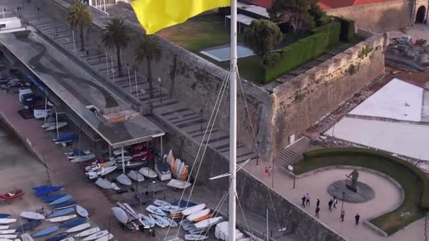 Slow Motion Ukrainian Flag Wind Captured Cascais Portugal — Vídeos de Stock