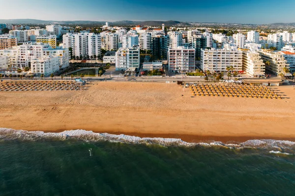Vista Aérea Playa Paseo Marítimo Edificios Quarteira Algarve Portugal Día — Foto de Stock