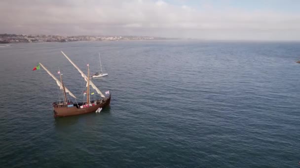 Cascais Portugal Junho 2022 Vista Aérea Vera Cruz Replicação Caravela — Vídeo de Stock