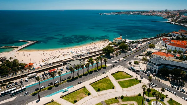 夏日塔马利兹海滩和卡斯卡瓦的空中景观 葡萄牙里维拉 — 图库照片