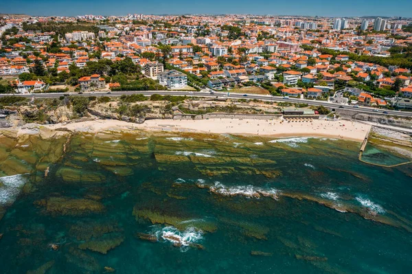 Vista Aérea Drones Praia Das Avencas Com Distrito Parade Grande — Fotografia de Stock