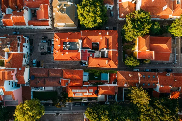 Top View of orange rooftops and narrow streets in the historic city centre in Cascais, Portugal