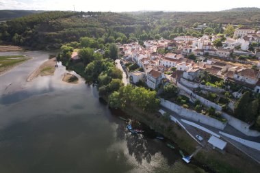 Aerial drone view of Constancia in Santarem district, Portugal. The population is just over 4,056