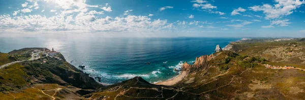 Panoramatický 180 Stupňů Pohled Cabo Roca Ursa Beach Portugalsku Turistickými — Stock fotografie