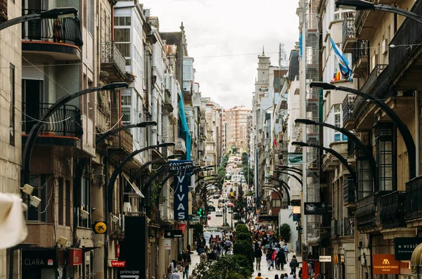 Vigo Hiszpania Września 2022 Busy Commercial Street Rua Principe Vigo — Zdjęcie stockowe