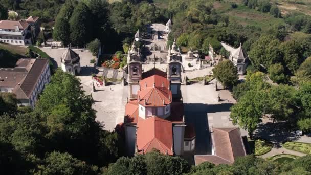 Flygfoto Över Bom Jesus Kyrka Braga Portugal Denna Helgedom Ett — Stockvideo