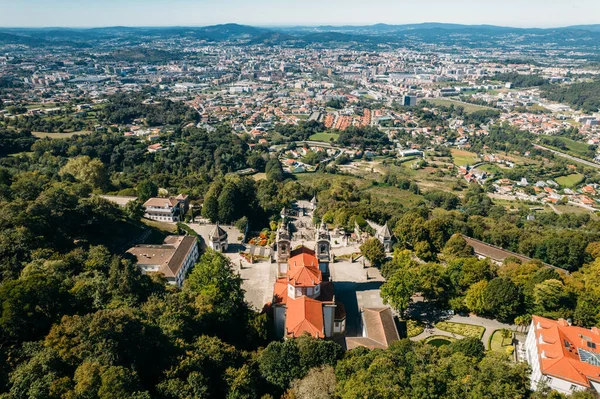 Panoramiczny Widok Lotu Ptaka Kościół Bom Jesus Miasto Braga Portugalia — Zdjęcie stockowe