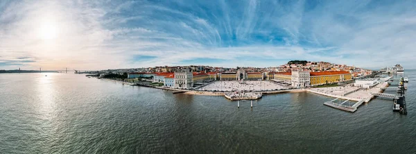 Aerial Panoramautsikt Över Praca Comercio Och Baixa Distriktet Lissabon Portugal — Stockfoto
