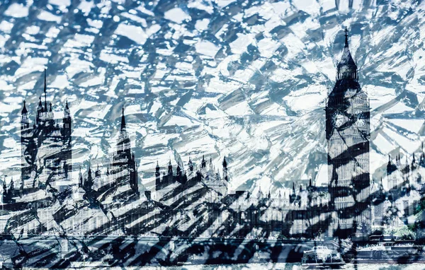 Houses Parliament Big Ben London Superimposed Broken Glass Metaphor Political — Stock Photo, Image