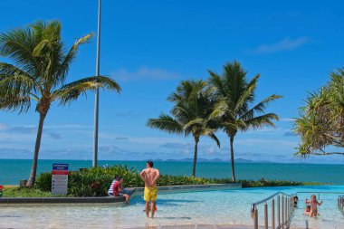 Yeppoon, Queensland, Australia - April 20, 2022: Beautiful swimming lagoon on the beach in Yeppoon, Australia