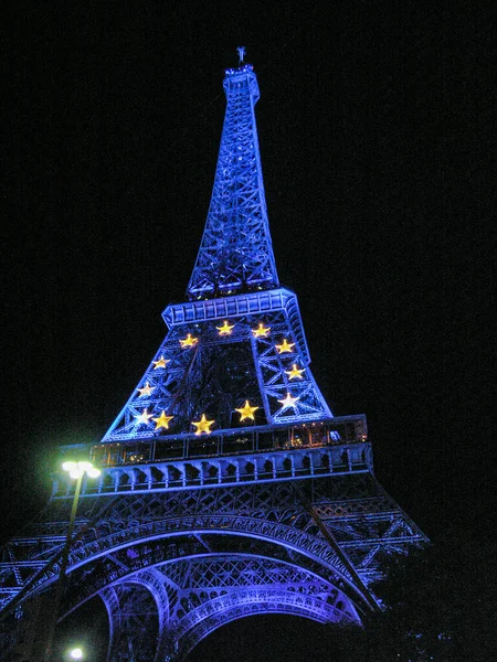 Eiffel Torony Éjjel Párizs Franciaország — Stock Fotó
