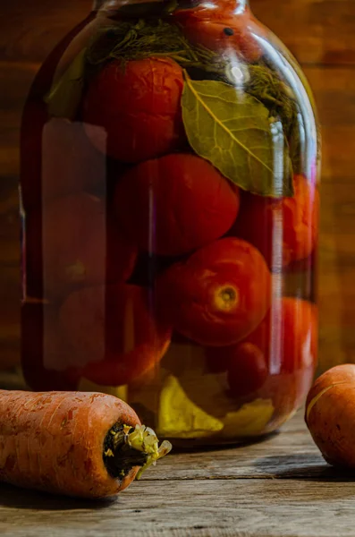 Pickled Tomatoes Three Liter Jar Homemade Products Pickles — Stock Photo, Image