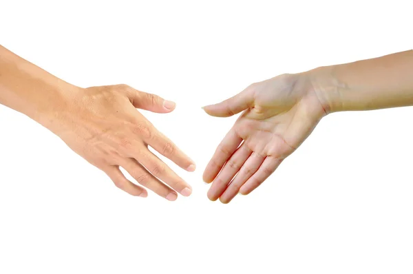Two woman and man hands about to shake hands — Stock Photo, Image
