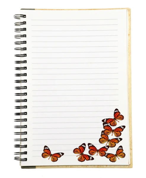 Caderno com borboleta — Fotografia de Stock