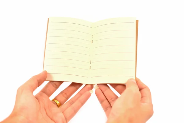 Woman hand carrying an empty book — Stock Photo, Image