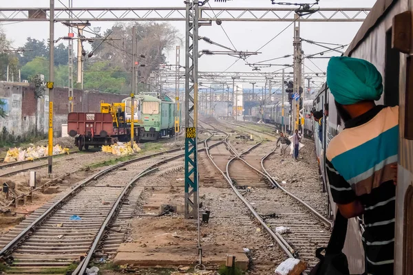 Amritsar India Circa April 2018 View Window Travelling Passenger Train — Foto de Stock