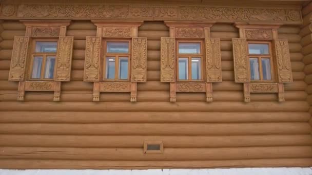 Gorodets Russia Circa November 2021 Carved Window Decoration Ornamental Patterns — Stock Video