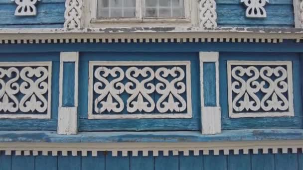 Gorodez Russland November 2021 Geschnitzter Fensterschmuck Ornamentale Muster Auf Altem — Stockvideo