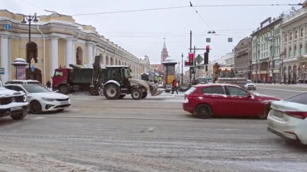 Saint Petersburg Russia Circa December 2021 Municipal Machinery Work Winter — Stockvideo