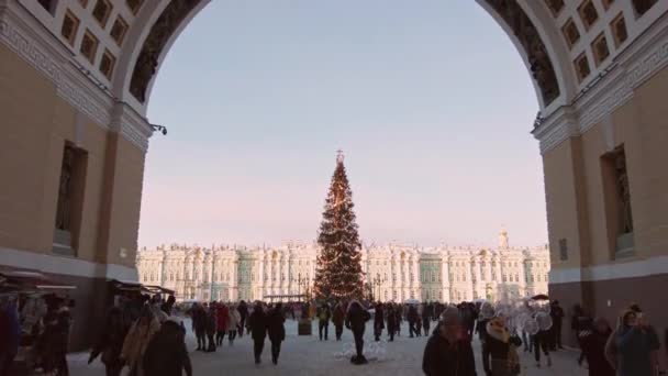 Sint Petersburg Rusland Circa December 2021 Nieuwjaarsboom Het Centrale Plein — Stockvideo