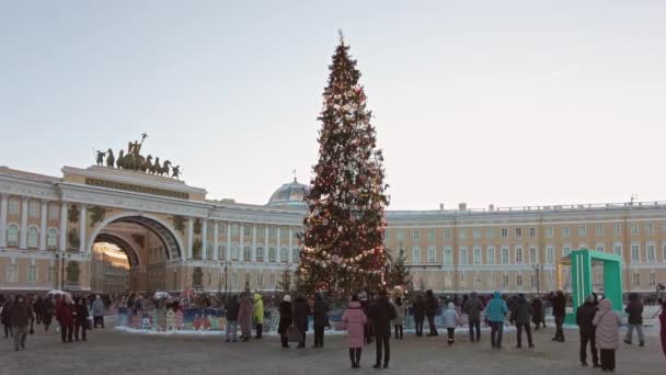 俄罗斯圣彼得堡 2021年12月 圣彼得堡主要广场 Dvortsovaya Ploshad 的新年树 — 图库视频影像