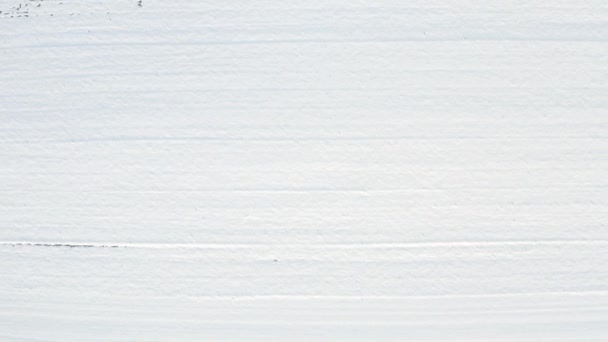一个覆盖着积雪的农田的无人机拍摄的镜头 无人机在向后移动 — 图库视频影像