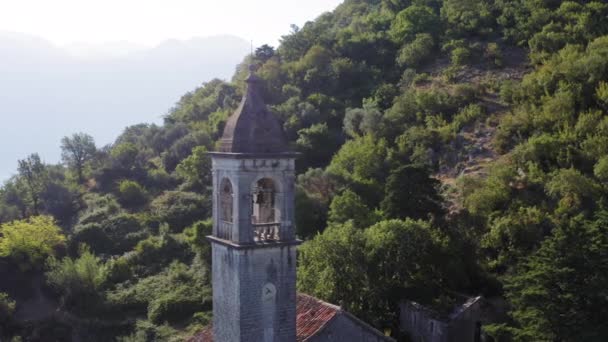 Aerial View Old Stone Church Mountain Drone View Gornji Stoliv — ストック動画