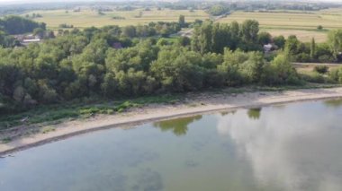 Aerial view a sandy beach on river Danube - landscape and panorama near Stara Palanka in Serbia
