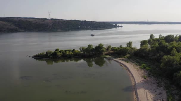 Aerial View Sandy Beach Danube River River Widest Its Course — Stockvideo