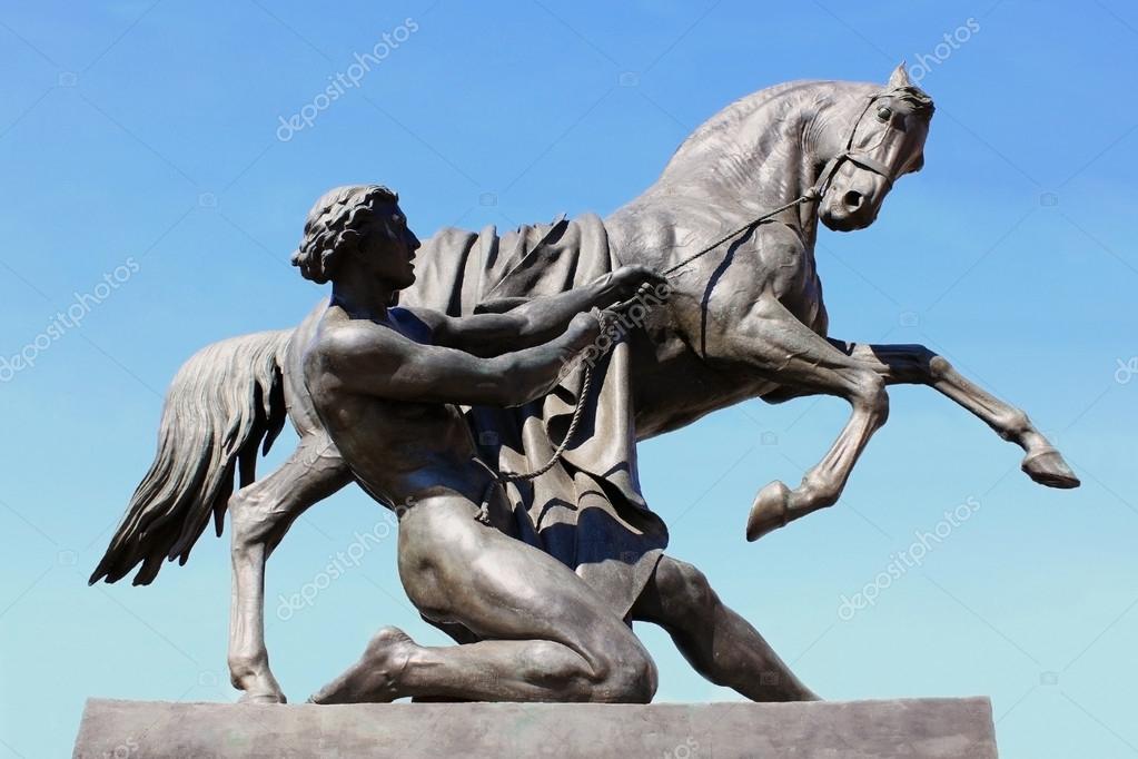 The Horse Tamer. Fragment of Anichkov Bridge in St. Petersburg Stock