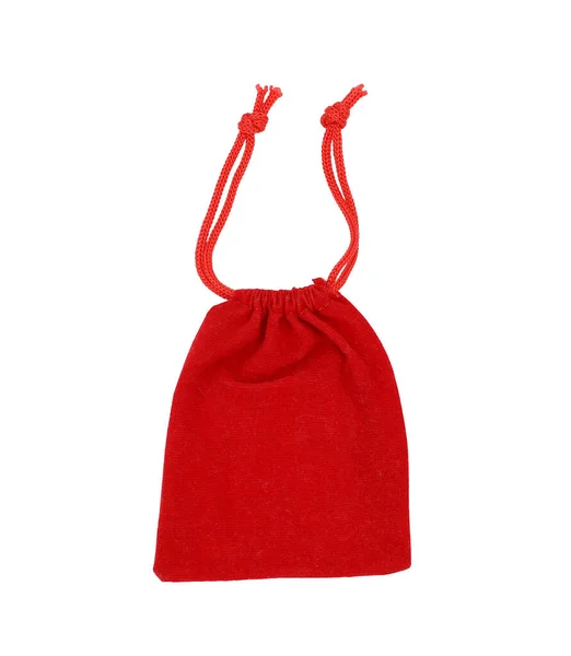 Красный Хлопок Мешок Подарочной Коробки Изолированы Белом Фоне Избирательном Фокусе — стоковое фото