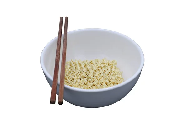Dry Instant Noodles Chopsticks Isolated White Background Selective Focus — Fotografia de Stock