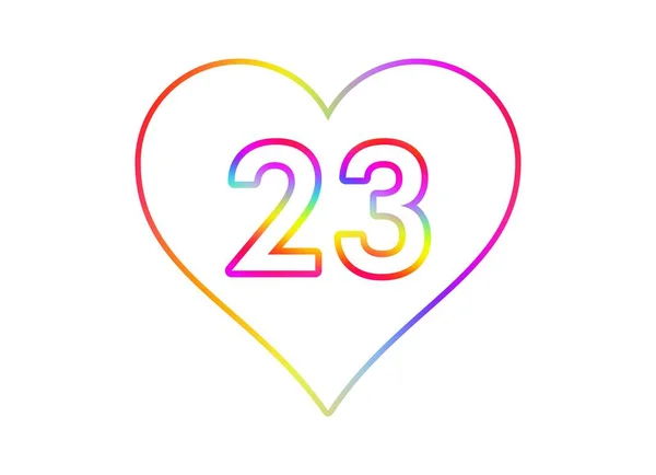 用彩虹色轮廓把23号做成一颗白色的心 — 图库照片