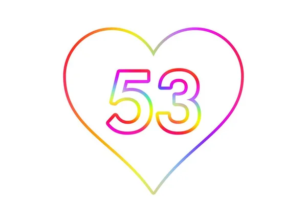 虹色の輪郭を持つ白いハートに番号53 — ストック写真