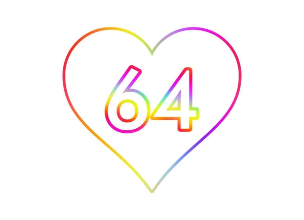 64号进入一个有着彩虹色轮廓的白色心脏 — 图库照片