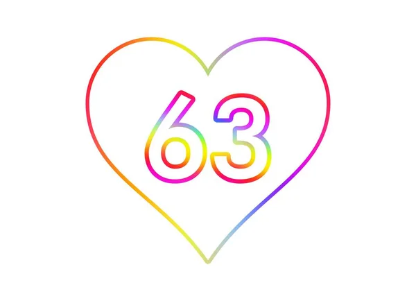 虹色の輪郭を持つ白いハートに番号63 — ストック写真