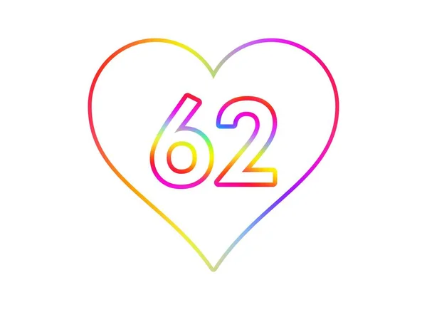 用彩虹色轮廓把62号做成一颗白色的心 — 图库照片