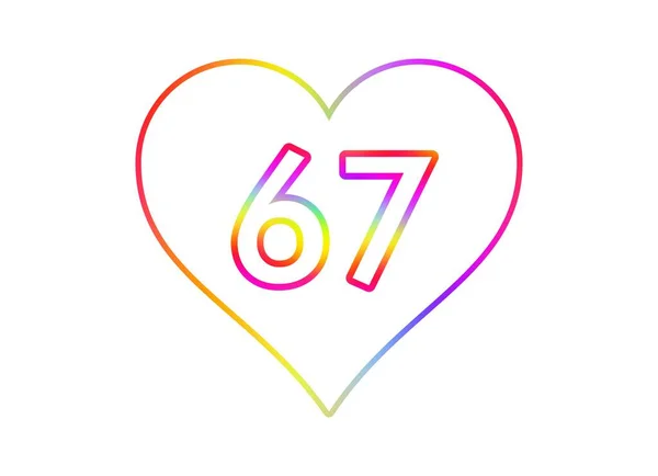 第67号成为一个有着彩虹色轮廓的白色心脏 — 图库照片