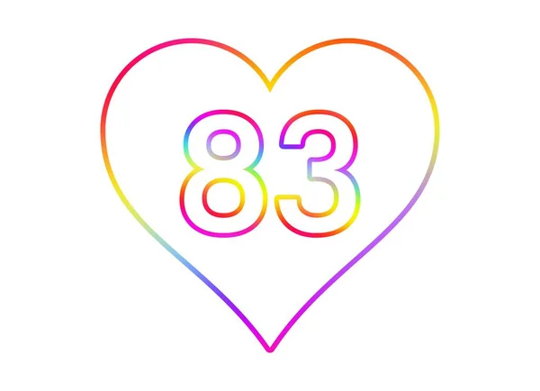 83号进入一个有着彩虹色轮廓的白色心脏 — 图库照片