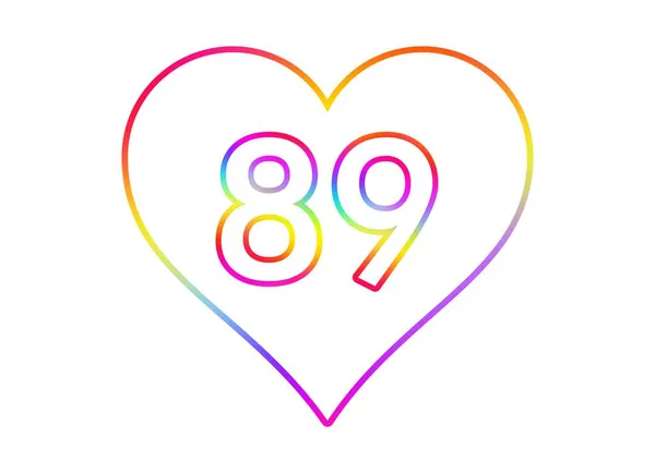 虹色の輪郭を持つ白い心にナンバー89 — ストック写真