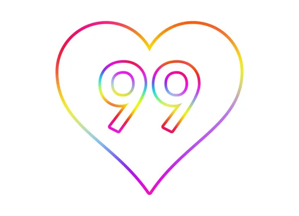 虹色の輪郭を持つ白い心に番号99 — ストック写真