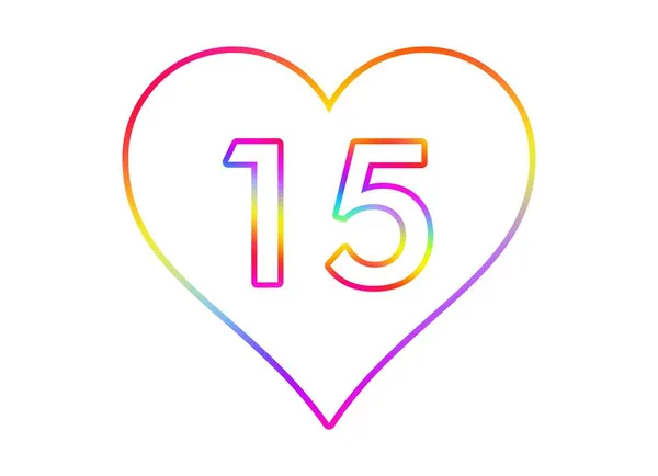 15号进入一个有着彩虹色轮廓的白色心脏 — 图库照片