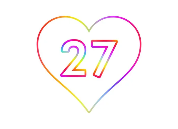 27号进入一个有着彩虹色轮廓的白心 — 图库照片