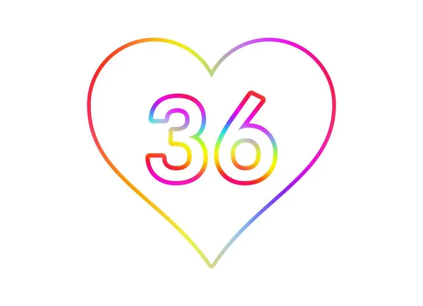 36号进入一个有着彩虹色轮廓的白色心脏 — 图库照片