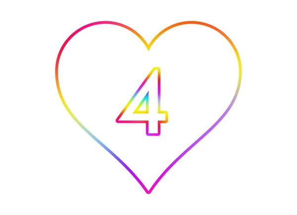 Numero Cuore Bianco Con Contorno Colore Arcobaleno — Foto Stock