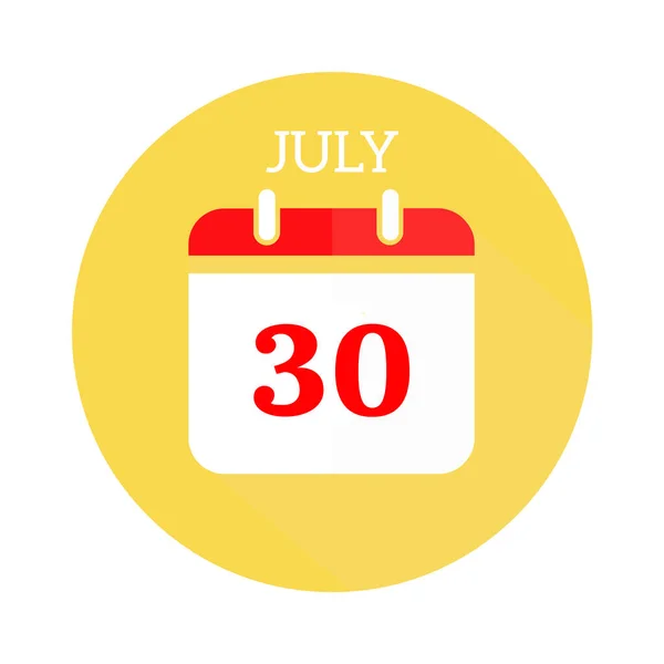 July 30 calendar flat icon with red numbers