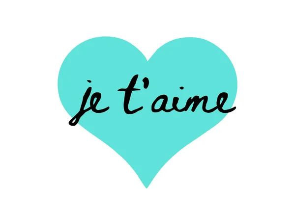 Aime Love You French Turquoise Heart White Background Calligraphy — Stockfoto
