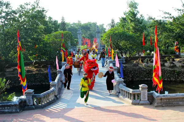 Grupp av människor prestanda lion dance — Stockfoto